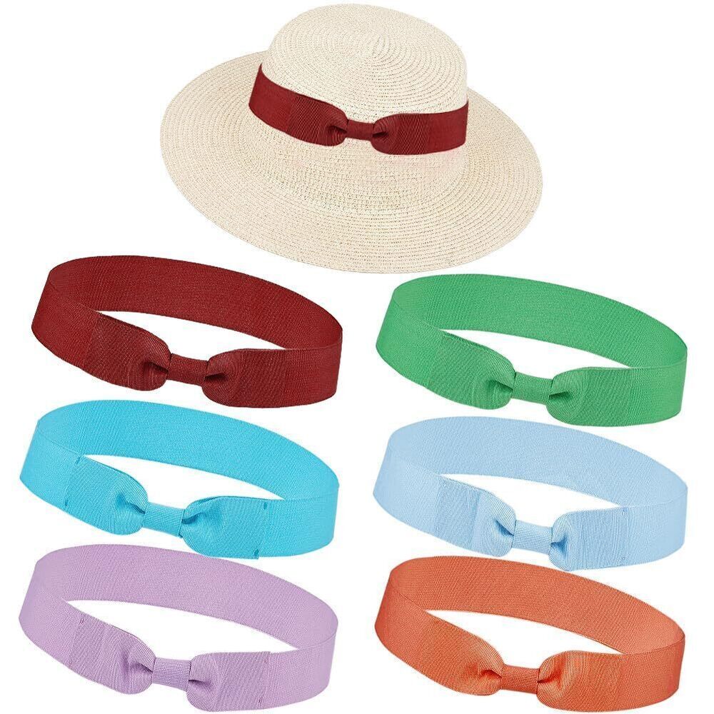 8093 6 Colors Hat Ribbon Band Stretchable Polyester Bowknot Hat Belt Fedora